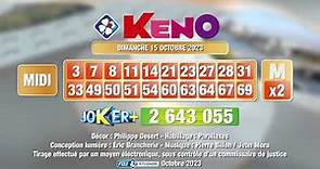 Tirage du midi Keno® du 15 octobre 2023 - Résultat officiel - FDJ
