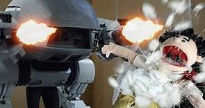 Our RoboCop Remake: ED-209 shoots puppet Kinney!