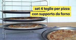 Set 4 teglie per pizza con supporto da forno