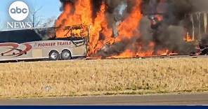 Charter bus carrying students crashes and bursts into flames