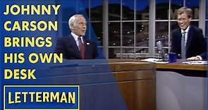 Johnny Carson Brings His Own Desk To The Show | Letterman