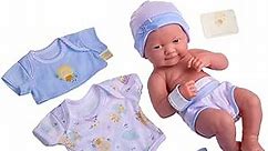 8 piece Layette Baby Doll Gift Set | JC Toys - La Newborn Nursery | 14" Life-Like Smiling Doll w/ Accessories | Blue | Ages 2+