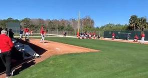 Colten Brewer (right) throws bullpen during Boston Red Sox spring training 2019