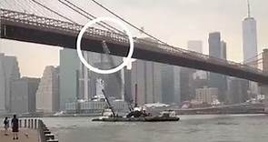 Crane collision with Brooklyn Bridge: Shocking moment caught on video