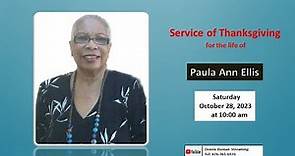 Service of Thanksgiving for the life of Paula Ann Ellis