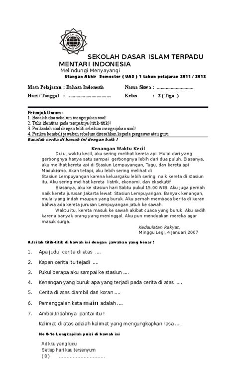Soal Essay Bahasa Indonesia Kelas 2 SD
