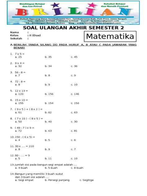 kelas 2 matematika semester 2