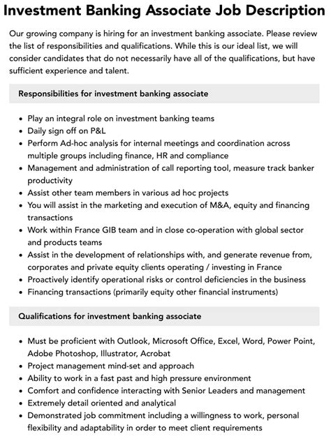 Responsibilities of Investment Banking Associates