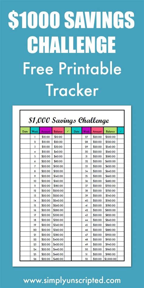 $1000 Savings Challenge Printable