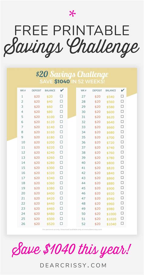 $5 Savings Challenge Printable