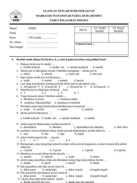 Materi yang Diujikan dalam Soal UTS Fiqih Kelas 8 Semester 1
