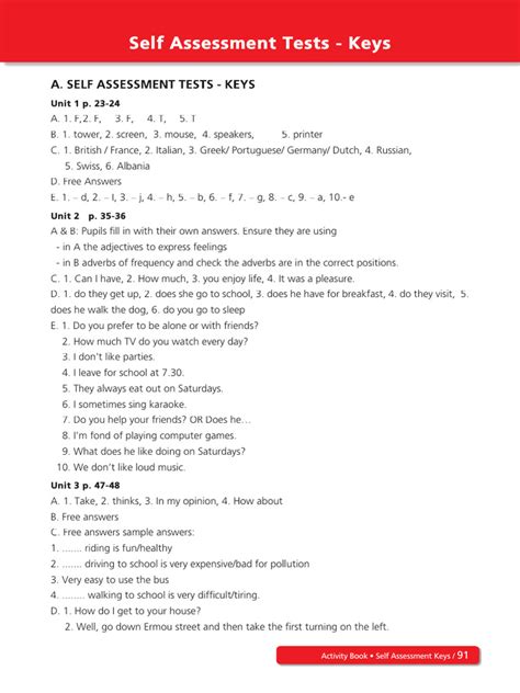 Using Answer Keys for Self-Assessment