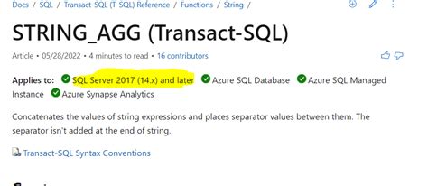 'string_agg' is not a recognized built-in function name.