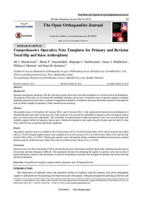 (PDF) Comprehensive Operative Note Templates for Primary and Revision