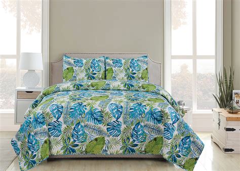 King size bed with a tropical design