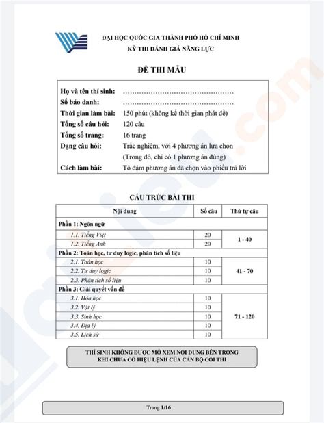 đáp án đề thi mẫu đánh giá năng lực 2021