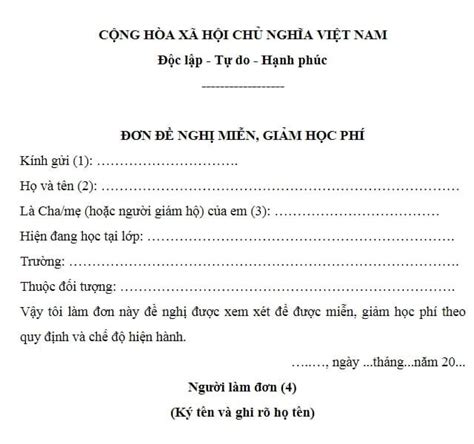 đơn xin miễn giảm học phí