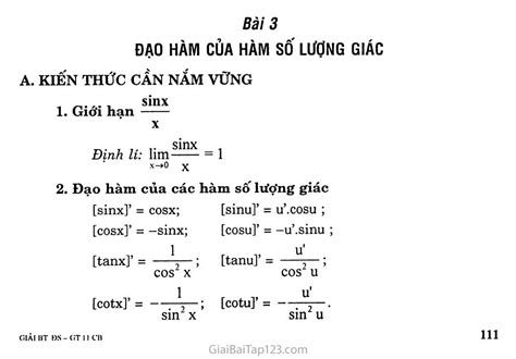 đạo hàm của hàm số lượng giác