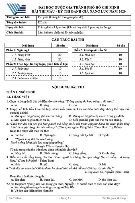 đề thi đánh giá năng lực môn ngữ văn