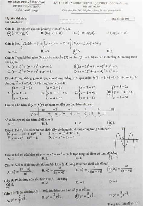 đề thi thptqg toán 2021