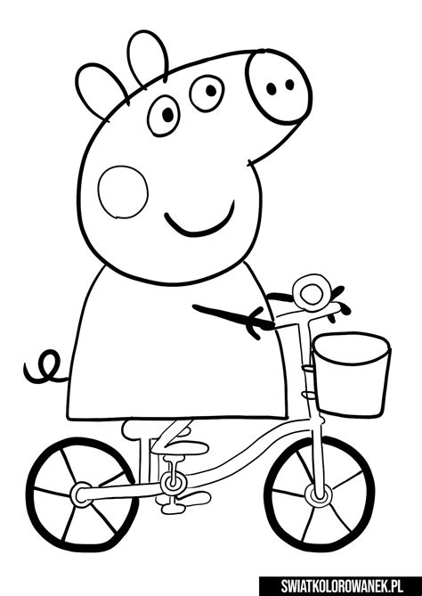 świnka peppa na rowerze w kasku kolorowanka