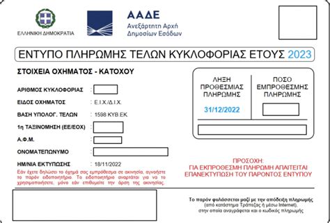 εκτυπωση τελη κυκλοφοριας 2023