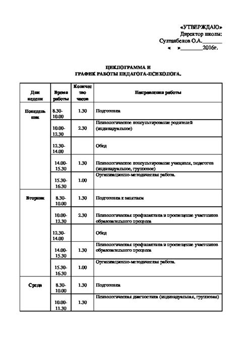 график работы педагога психолога