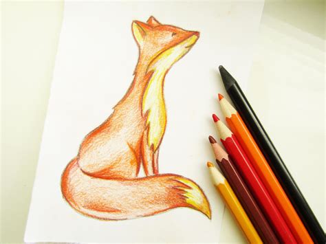 Как нарисовать лису цветными карандашами поэтапно