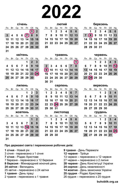 календар на 2022 рік