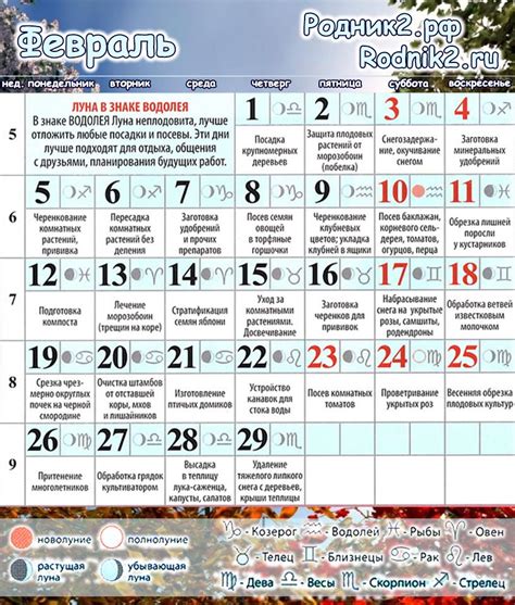 лунный календарь на февраль 2024