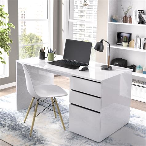 שולחן כתיבה לבן עם שידת מגירות תוצרת דנמרק דגם הדר HOMEDÉCOR