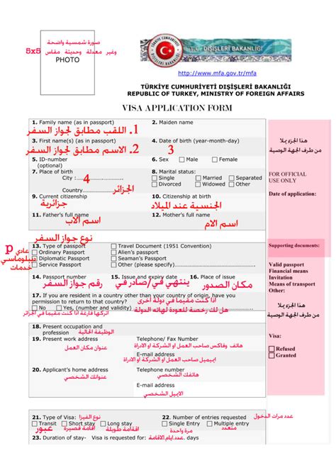 استمارة طلب فيزا تركيا