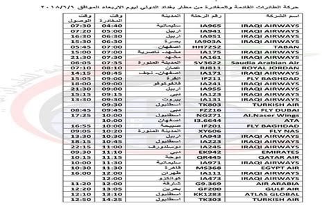 جدول رحلات مطار بغداد