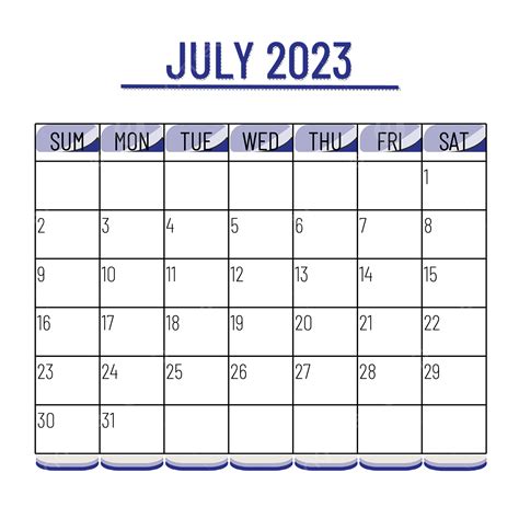 جدول شهر يوليو 2023
