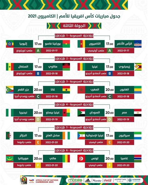 جدول مباريات أمم أفريقيا