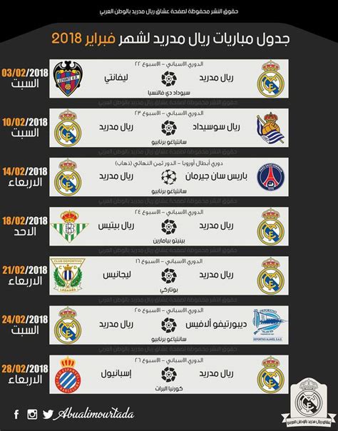 جدول موعد مباريات الريال مدريد