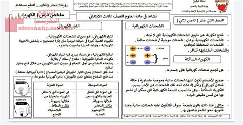 مواد وطاقة الكهرباء الصف الثالث