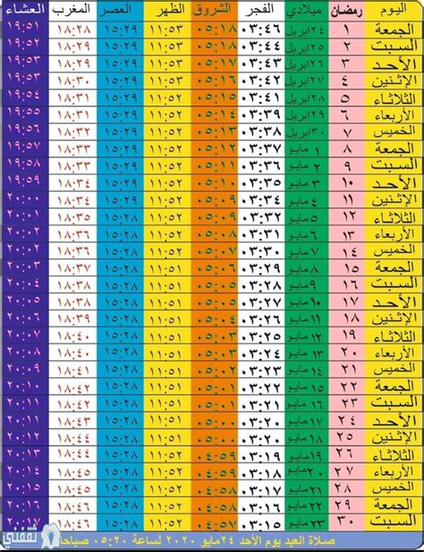 مواعيد الصلاة في رمضان