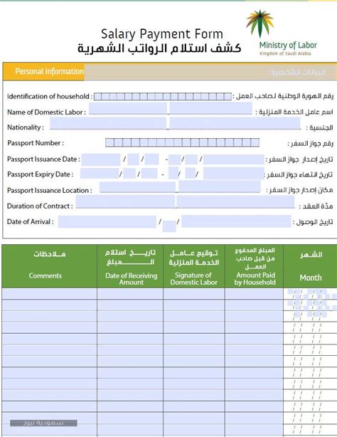 نموذج استلام راتب وزارة العمل