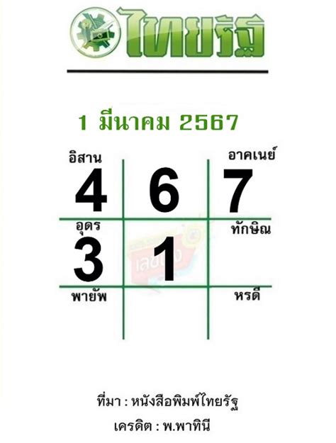 หวยไทยรัฐเดลินิวส์ 1 3 67