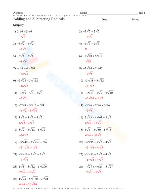 √ 20 Operations with Radicals Worksheet | Simple Template Design