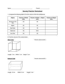 ☑ Density Practice Worksheet 1 Answers