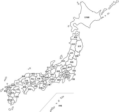 日本地図 白黒 県名