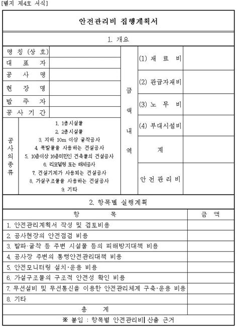 건진법 안전관리비 계상 및 사용기준