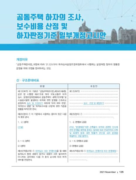 공동주택 하자의 조사 보수비용 산정 및 하자판정기준