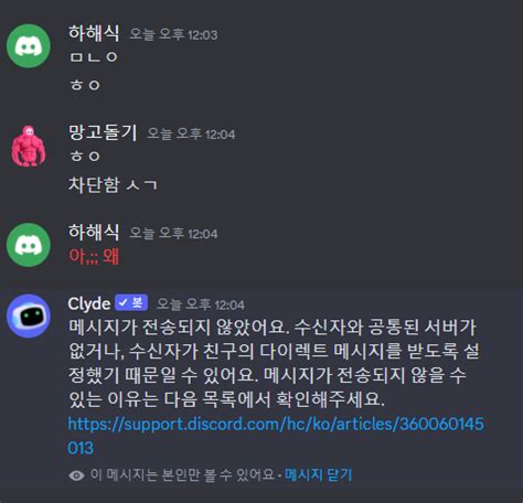 디스코드 해당 사용자는 이 길드에서 차단되었어요