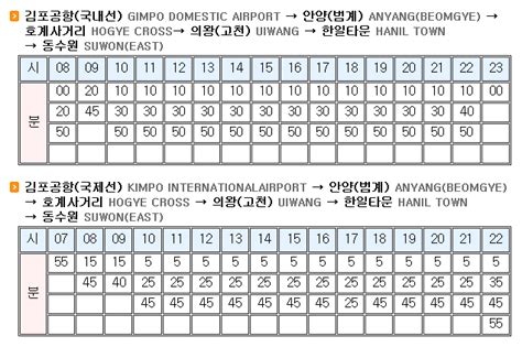 범계 김포공항 리무진 시간표