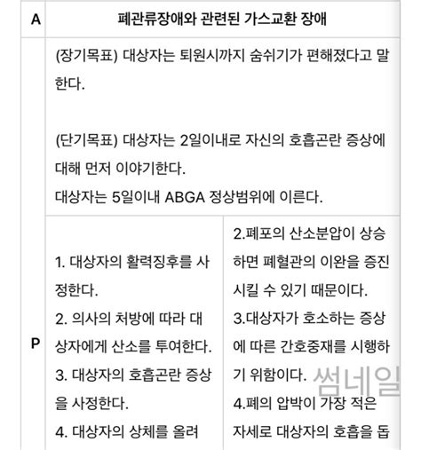 수술 후 가스교환장애 간호진단