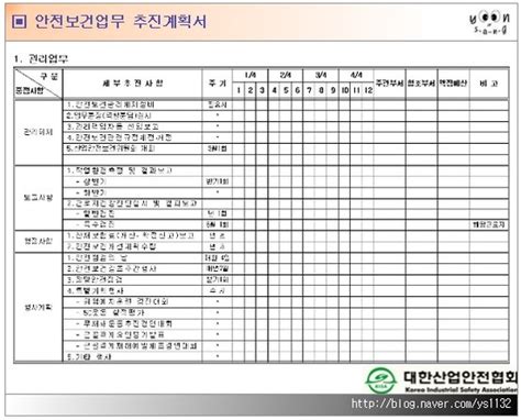 안전보건활동 목표 및 추진계획