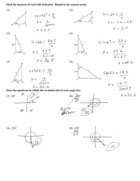 Trigonometry Review Practice Problems With Answer Key